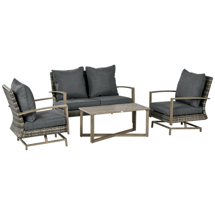 Outsunny 4 Pieces Patio Wicker Furniture Set with 2 Rocking Chairs, Outdoor PE Rattan Conversation Set with Cushions, Aluminum Sectional Furniture for Porch, Poolside, Dark Gray