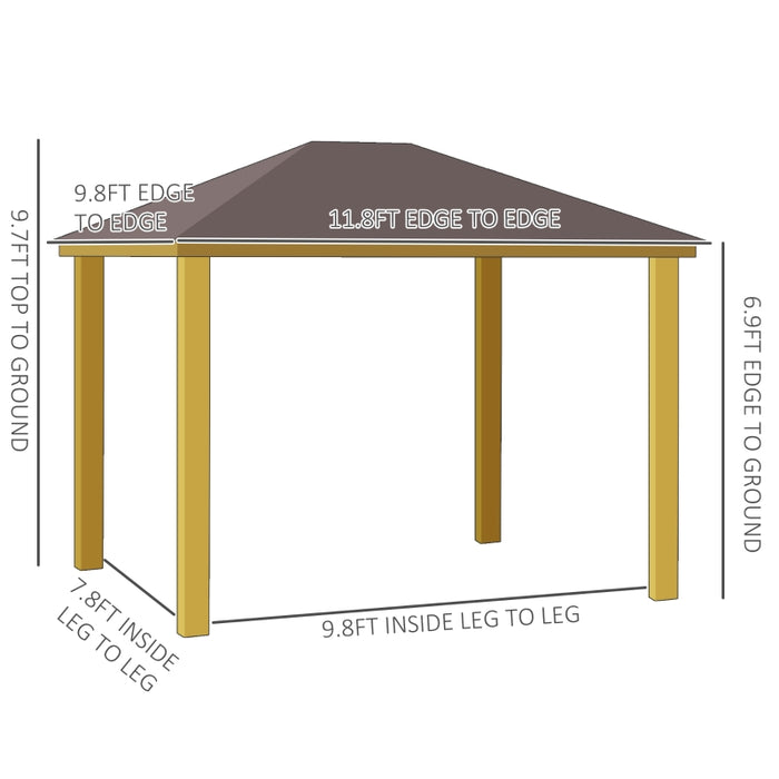 Outsunny 10' x 12' Hardtop Gazebo with Galvanized Steel Roof, Wooden Frame, Permanent Pavilion Outdoor Gazebo Canopy, for Patio, Garden, Backyard, Deck, Lawn, Brown