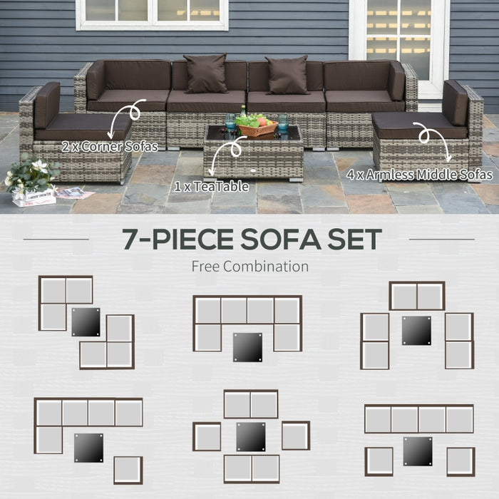 Outsunny 7-Piece Patio Furniture Sets Outdoor Wicker Conversation Sets All Weather PE Rattan Sectional sofa set with Cushions & Tempered Glass Desktop, Charcoal