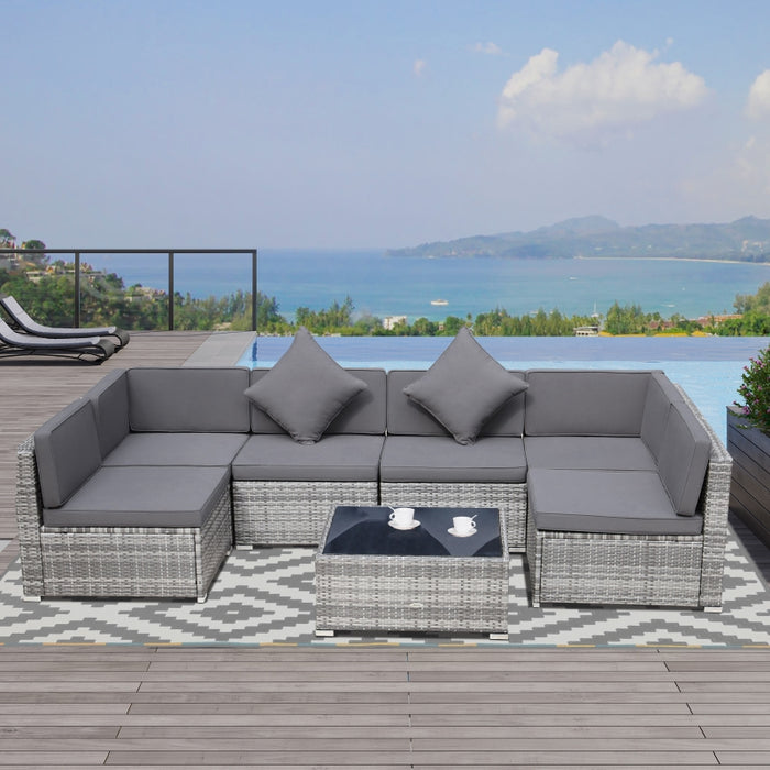 Outsunny 7-Piece Patio Furniture Sets Outdoor Wicker Conversation Sets All Weather PE Rattan Sectional sofa set with Cushions & Tempered Glass Desktop, Charcoal Black
