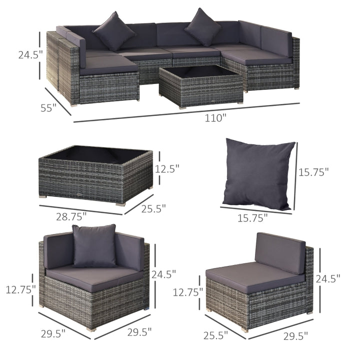 Outsunny 7-Piece Patio Furniture Sets Outdoor Wicker Conversation Sets All Weather PE Rattan Sectional sofa set with Cushions & Tempered Glass Table, Gray