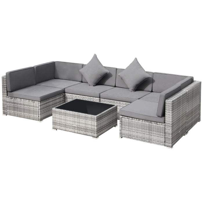 Outsunny 7-Piece Patio Furniture Sets Outdoor Wicker Conversation Sets All Weather PE Rattan Sectional sofa set with Cushions & Tempered Glass Desktop, Charcoal Black