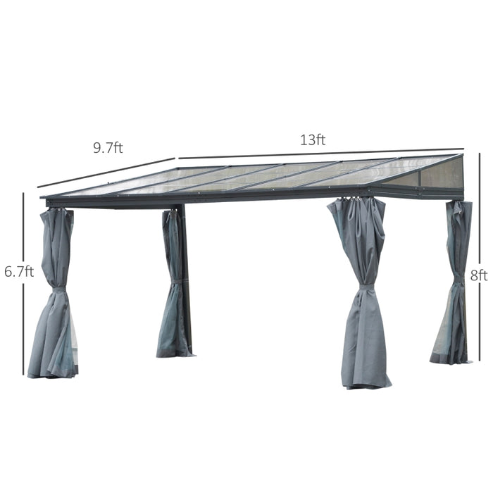 Outsunny 10' x 13' Outdoor Patio Gazebo with Sloping Polycarbonate Roof, Durable Aluminum Frame, & Netting Curtain